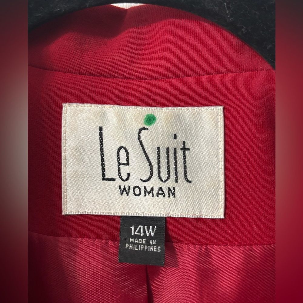 Le Suit Classic Skirt Suit Set Women's Size 14W Red Pockets Lined Holiday READ - Picture 7 of 16